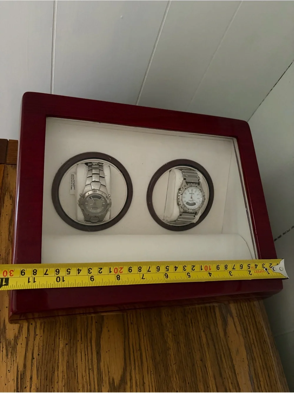 Watch Winder Box, 4-Slot, Lacquered Wood, Glass Display, Automatic